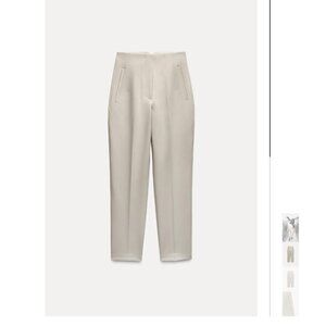 ZARA PANTS WITH A HIGH WAIST, OYSTER- WHITE, XS